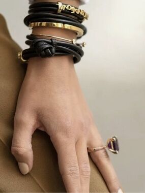 MRSP$250(K.P. ParisMia)1PC Unconditional Bracelet Grafite/GoldP10k/Ot/LuxLeather